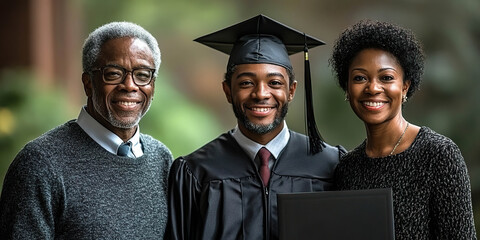 Graduate posing with older family members, highlighting academic achievements and family unity during an outdoor ceremony. Generated with AI.
