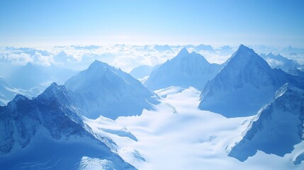 Fototapeta premium Aerial view of majestic snow-capped Himalayan mountains above clouds