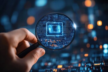 Digital Identity Verification Cybersecurity with Magnifying Glass Holographic Interface for Financial Security and Biometrics