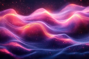 Fototapeta premium digital wave form visualization in neon colors flowing like liquid metal across a dark space creating abstract 3d formations