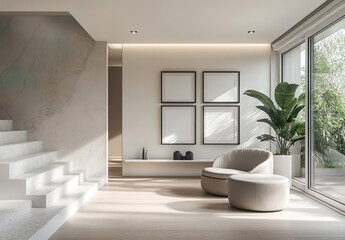 Rack of a modern flat with empty picture frames