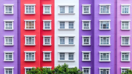 Naklejka premium Colorful apartment building facade, urban scene, vibrant exterior, architectural design, real estate