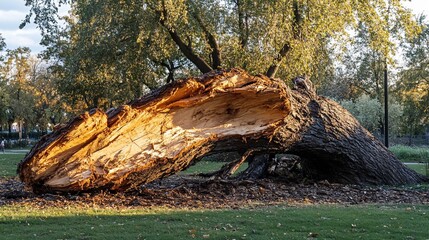 Broken tree trunk in park, autumn