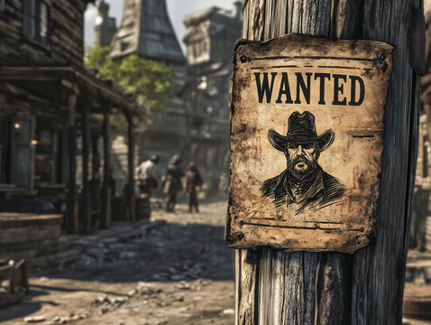 Wild West Wanted Poster on Wooden Post - Iconic Old West Wanted Flyer