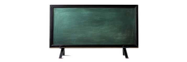 Obraz premium Classic Chalkboard Advertising Board with Green Matte Surface and Black Metallic Borders, Isolated on White Background for a Vintage and Minimalist Design Look