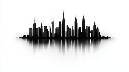 Fototapeta premium High-contrast urban skyline, bold black vector art, emphasizing architectural diversity, perfect for editorial use or branding, isolated on white