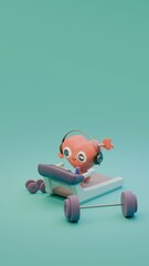 Whimsical heart-shaped character exercising on a treadmill.