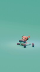 Whimsical heart-shaped character exercising on a treadmill.