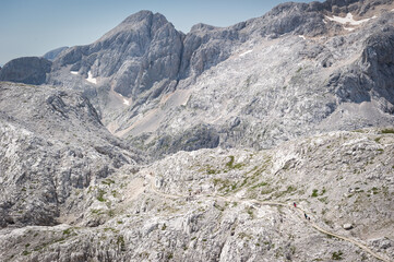 Hikers on Mountain Trail in Julian Alps, Slovenia