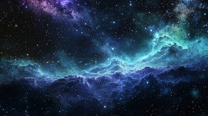 Obraz premium A storm of binary numbers cascading across a starry cosmic backdrop, blending the themes of digital technology and the vastness of space