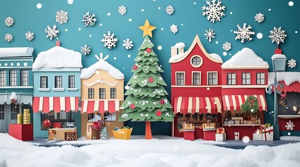 Festive Paper Craft Christmas Village Scene