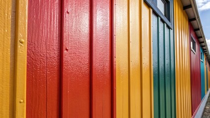 A closeup of a vibrant paint finish on a modular exterior showcasing the quality of materials used in prefabricated construction with distinct brush strokes and a glossy sheen that