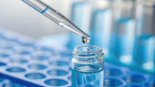 A closeup of a water sample being tested for pollutants with a pipette hovering above a clear vial showcasing the importance of assessing water quality in relation to construction