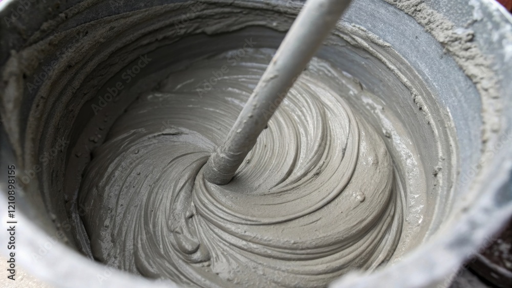 Poster a closeup of cement being mixed in a concrete mixer with the rich gray material swirling inside capt