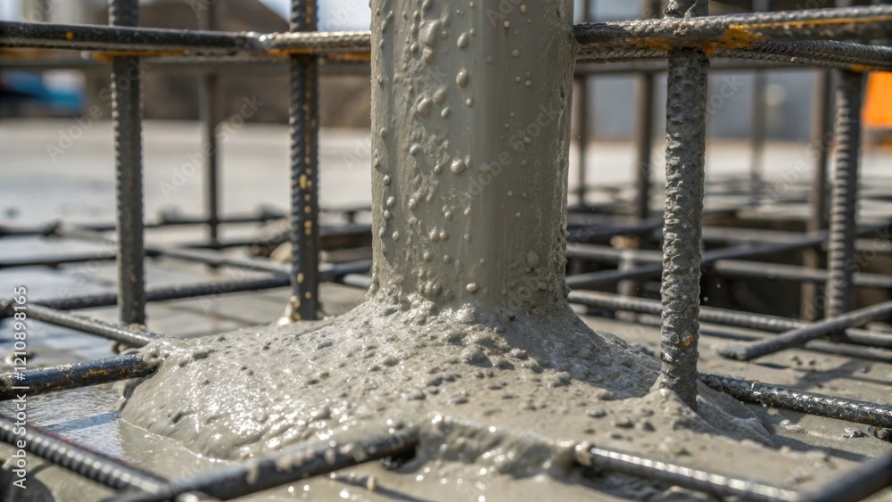 Leinwandbilder a closeup of cement pouring into a structured mold thick and viscous with droplets splattering again