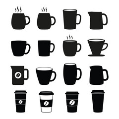 Coffee Cups and Mugs Icons silhouette with white background