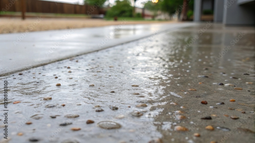 Poster A closeup of fresh concrete displaying smooth wet patches interspersed with small pebbles capturing the serene quality of the material before it hardens.
