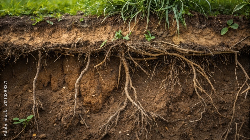 Poster A closeup of exposed soil with root systems clearly visible showcasing the transition from dense vegetation to earth as the land is being readied for construction.