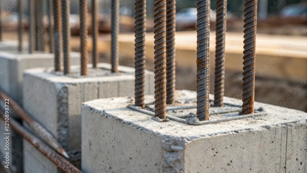 Aufkleber A closeup of strong reinforced concrete columns embedded with steel rods highlighting the material strength and engineering precision needed to withstand powerful gusts.