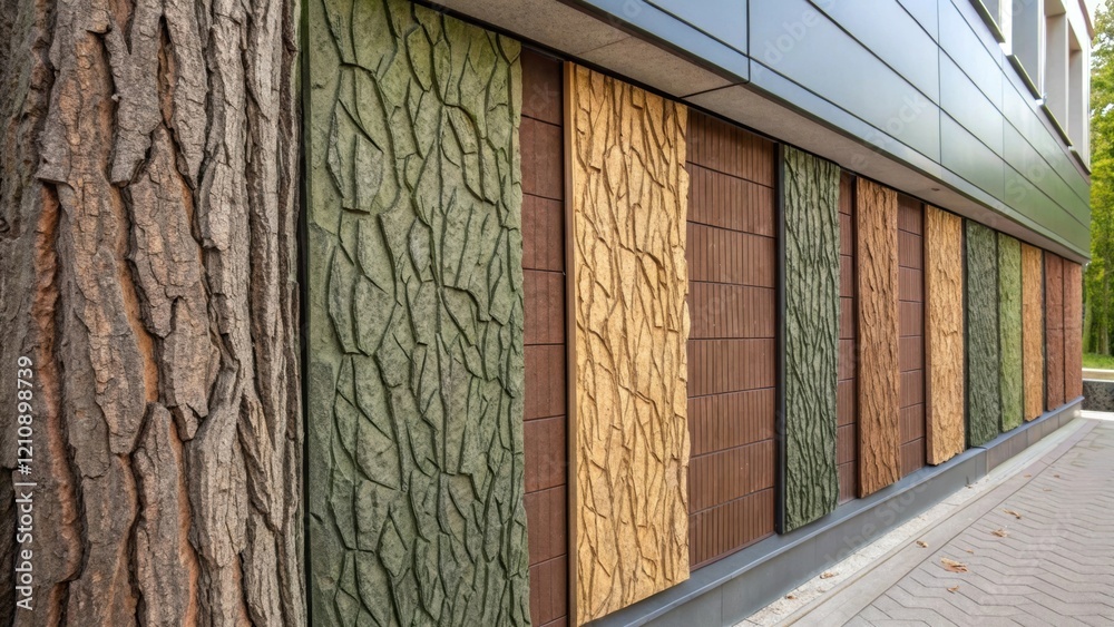 Aufkleber A closeup of textured wall panels made to look like tree bark with variations in color and pattern that not only provide insulation but also blend seamlessly into the natural