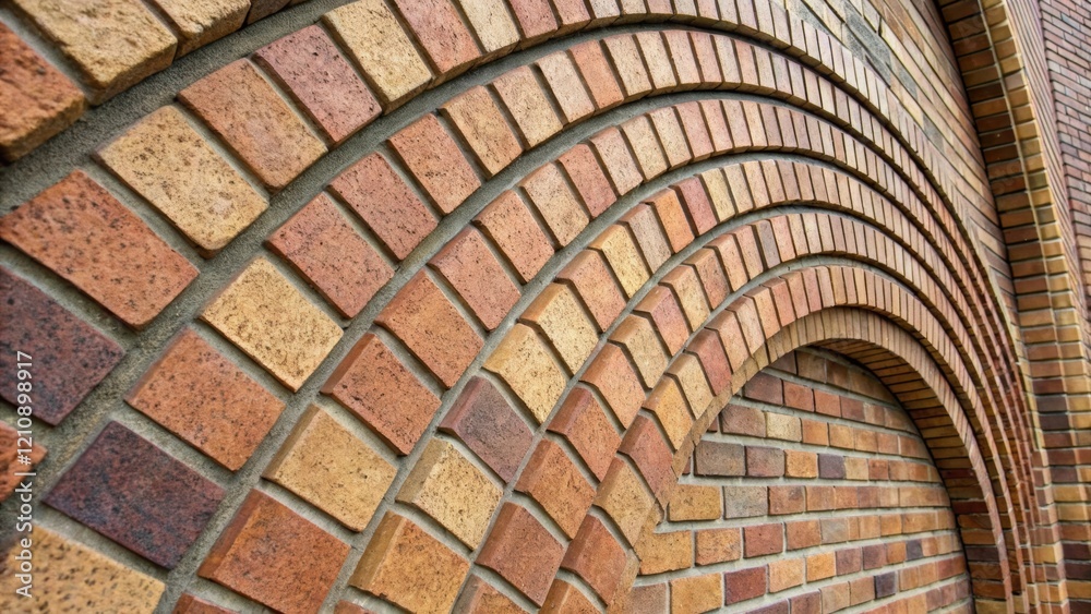 Poster A closeup of the finished brickwork featuring a unique curved design showcasing the intricate blend of colors and textures that create a visual rhythm within the masonry.