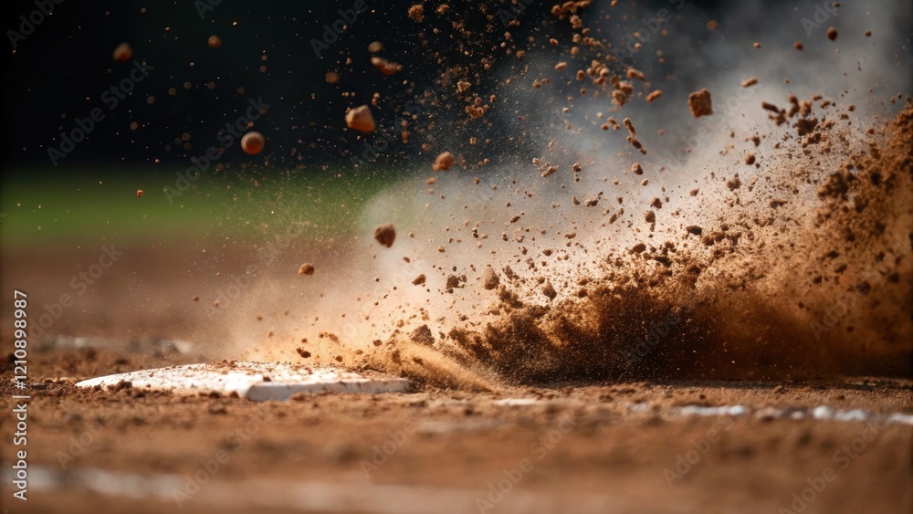 Poster A closeup of the impact zone where the pile meets the ground showcasing a dynamic collision with dirt and soil particles flying highlighting the force exerted on the materials.