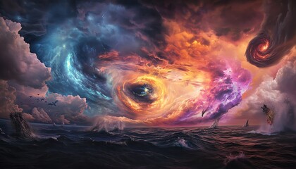 Vibrant storms collide in a panoramic view