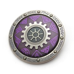 Obraz premium Unique shield design featuring intricate patterns and a central gear emblem suitable for fantasy or cosplay