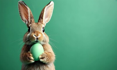 funny bunny against a green background with one easteregg - Powered by Adobe