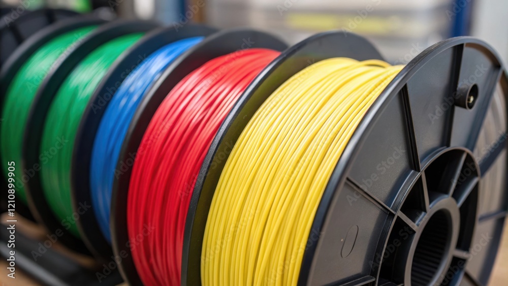 Aufkleber A closeup shot of the filament spool used in the 3D printer displaying various hues of material showcasing the customizable aspects of 3D printing in construction.
