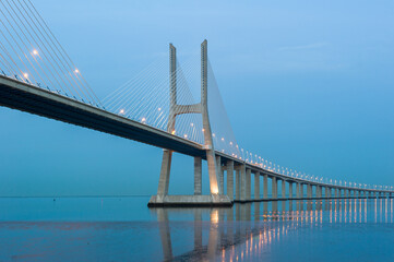 Vasco da Gama Bridge at Dusk in Lisbon, Portugal