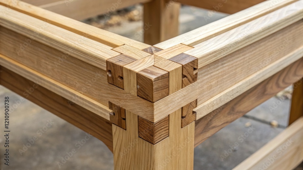 Aufkleber a detailed view of timber joint connections featuring an interlocking design that showcases innovati