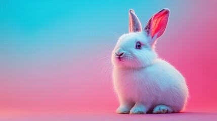 Adorable furry rabbit on colorful gradient background for animal design