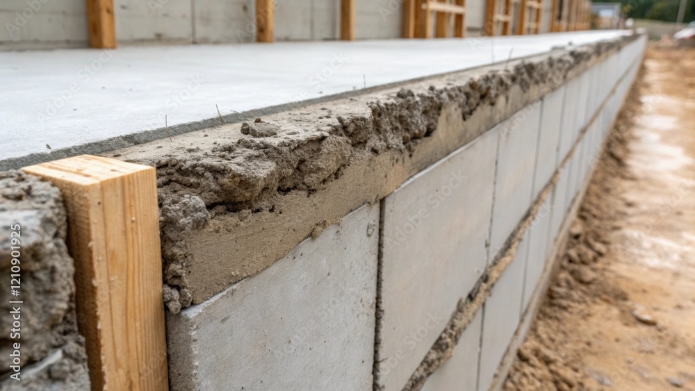 Aufkleber a medium closeup of a concrete wall with formwork partially removed revealing the smooth cured surfa