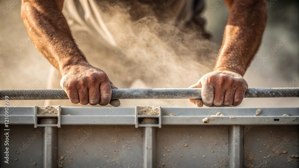 Aufkleber a medium closeup of a laborers hands gripping a pry bar as they gently pull away a section of plasti