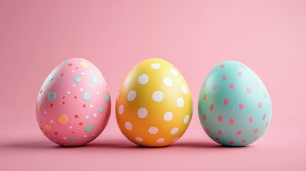 Retro easter eggs with pastel polka dot design on pink background