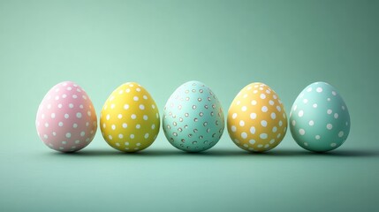 Colorful polka dot easter eggs on spring green background for festive decor