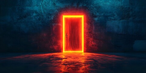 Fototapeta premium Open door icon glowing brightly, symbolizing new opportunities and breakthroughs.