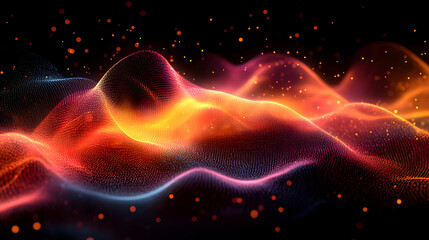 Obraz premium Abstract Wave of Colorful Particles and Glowing Energy, Dynamic Motion Background