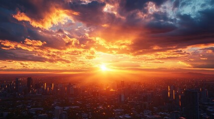 Stunning urban sunset casting vibrant colors over cityscape