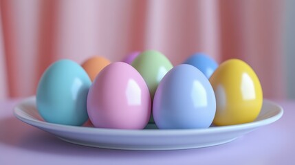 Obraz premium Vibrant easter eggs on plates for holiday decoration and festive design