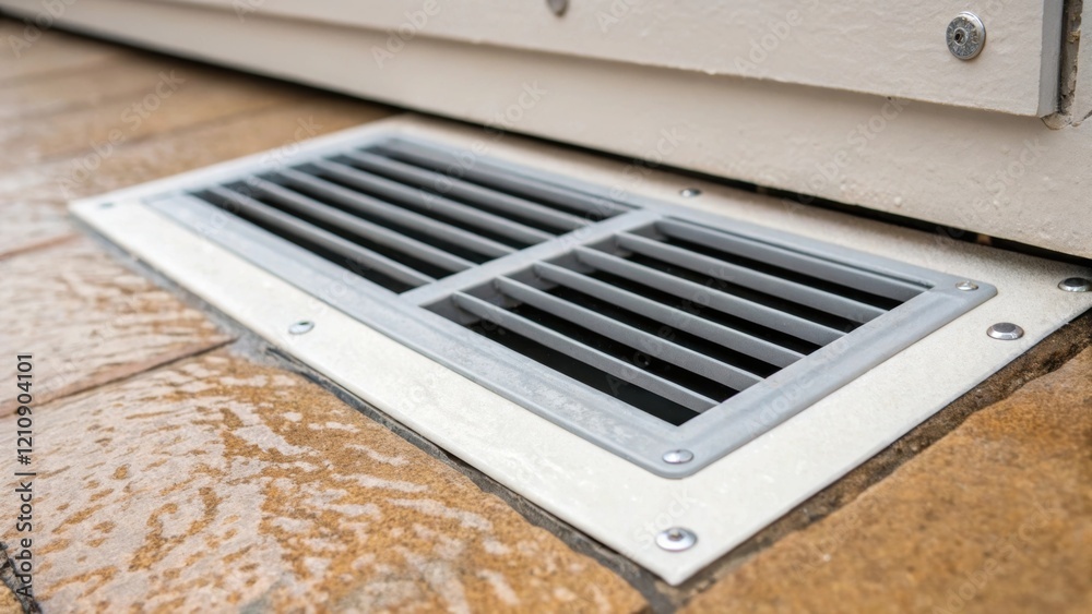 Aufkleber A medium closeup of a vent designed for flood resistance showing its internal flap mechanism that allows airflow while preventing water from entering to ensure proper ventilation