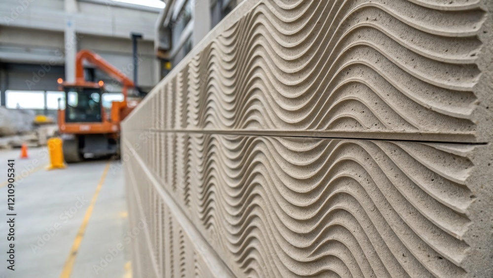 Poster a medium closeup revealing the detailed pattern of a 3dprinted concrete wall highlighting the ridges