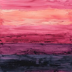 A vibrant abstract painting featuring horizontal bands of pink, purple, and black, evoking a serene sunset or twilight atmosphere.