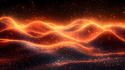 Abstract Glowing Wave of Orange and Red Particles, Dynamic Energy Background