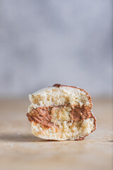 French macaroon with chocolate cream and coconut filling.