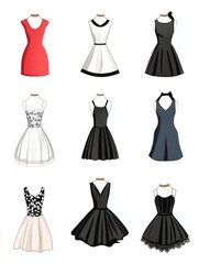 Obraz premium This image presents a collection of stylish dresses available in various colors and patterns, ideal for fashion enthusiasts and designers seeking inspiration.
