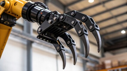 An extreme closeup of a robots gripping claw showcasing its fingerlike appendages designed for secure attachment to beams effectively supporting its climbing capabilities.
