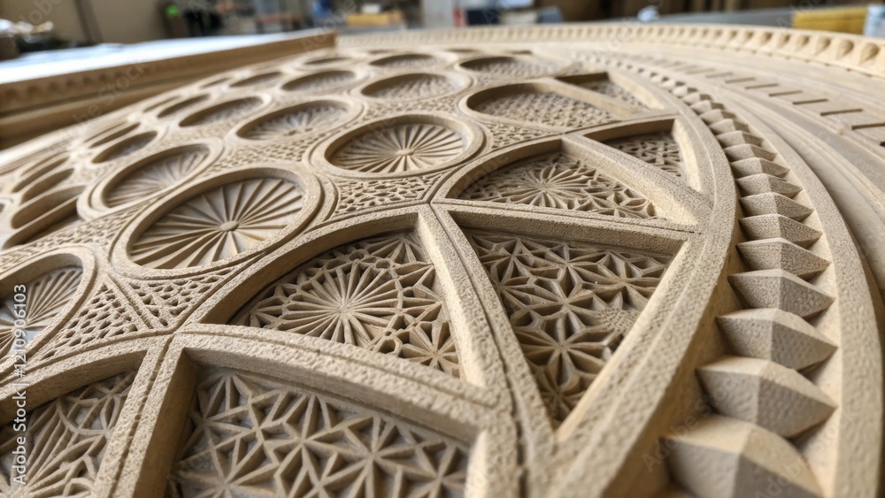Aufkleber An intricate closeup view of a 3Dprinted architectural feature highlighting the detailed geometric patterns and textures created during the printing process with a focus on the