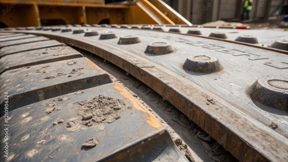 Poster an upclose look at the highstrength steel plates of the tunnel boring machines shield showcasing the